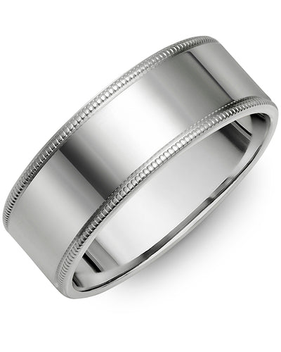 Classic Flat Wide Polish Milgrain Wedding Band