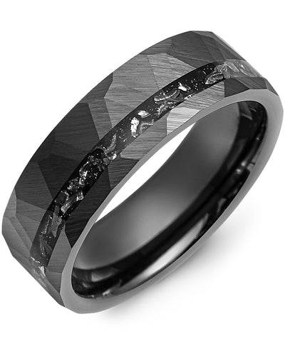 Men's Hammer Black Meteorite Ceramic Wedding Ring