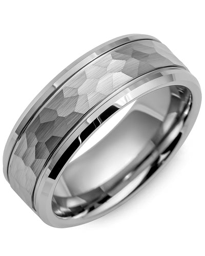Men's Hammer Beveled Edges Tungsten Wedding Ring