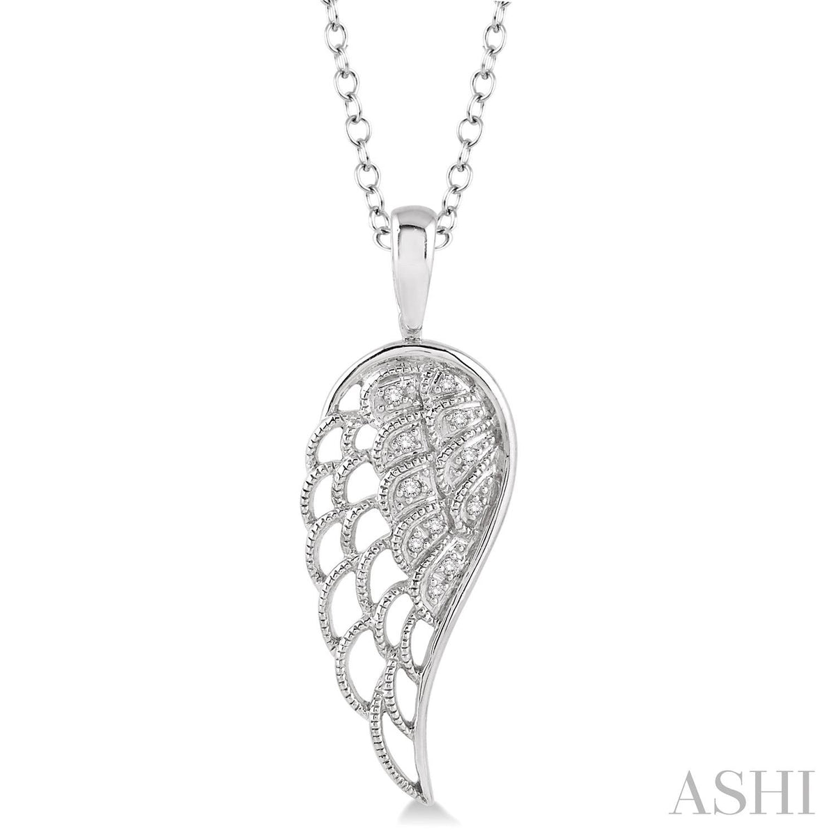 Silver angel wings diamond fashion pendant