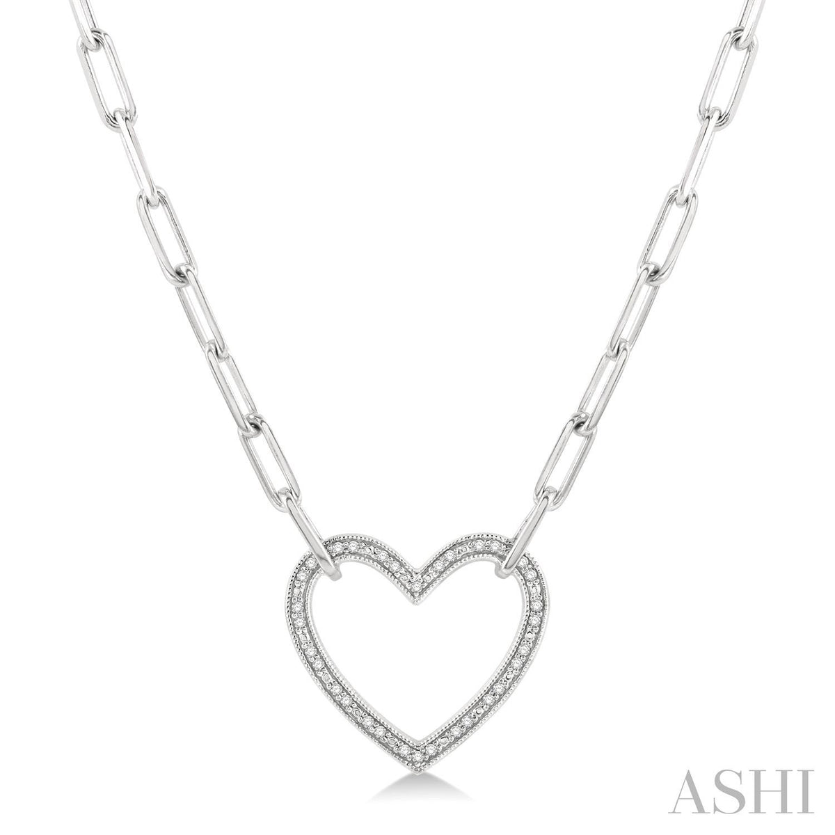 Silver heart shape paper clip diamond fashion pendant