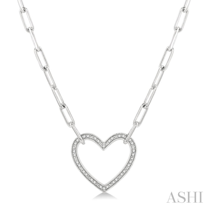 Silver heart shape paper clip diamond fashion pendant