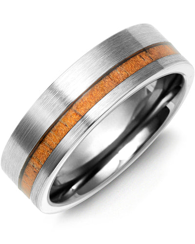 Men's Brush Tungsten Off Center Koa Wood Wedding Ring