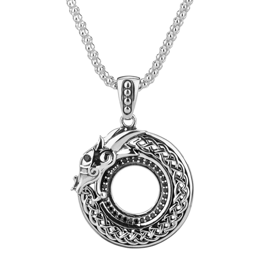 Silver Round Dragon Pendant Small