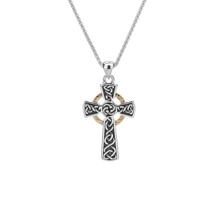Silver and 10k Gold Circle Cross Pendant - small