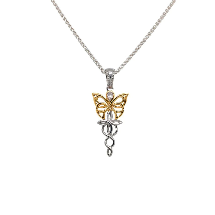 Silver and 10k Yellow or Rose Gold Butterfly Petite Pendant -Zirconia