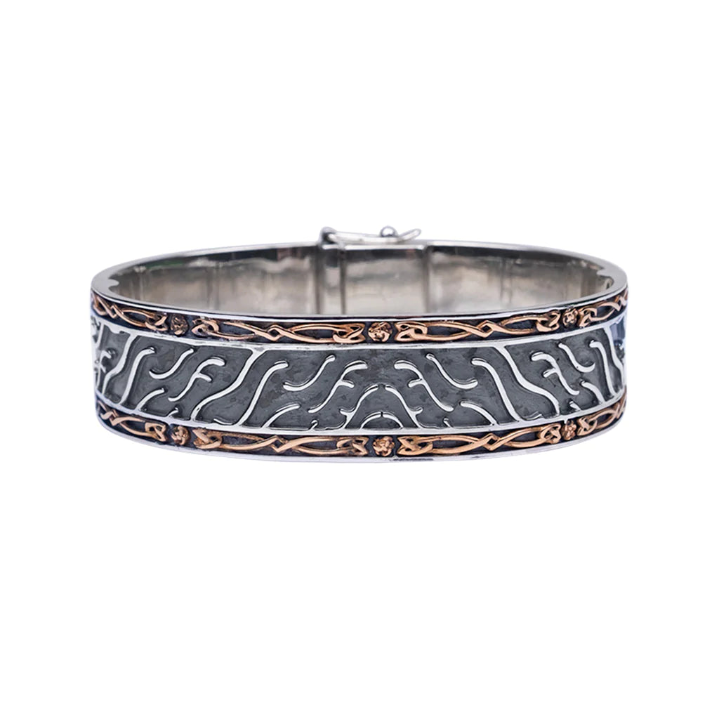 Silver and Bronze Hinged Cuff Cernunnos Bracelet