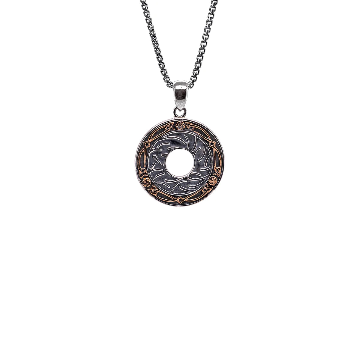 Silver and Bronze Round Cernunnos Pendant