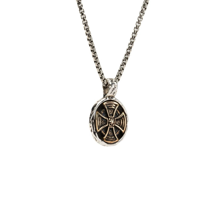 Silver and Bronze Celtic Cross Oval Pendant - Small