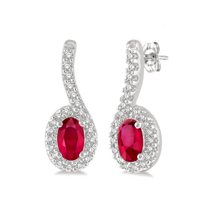 Oval shape ruby & diamond earrings