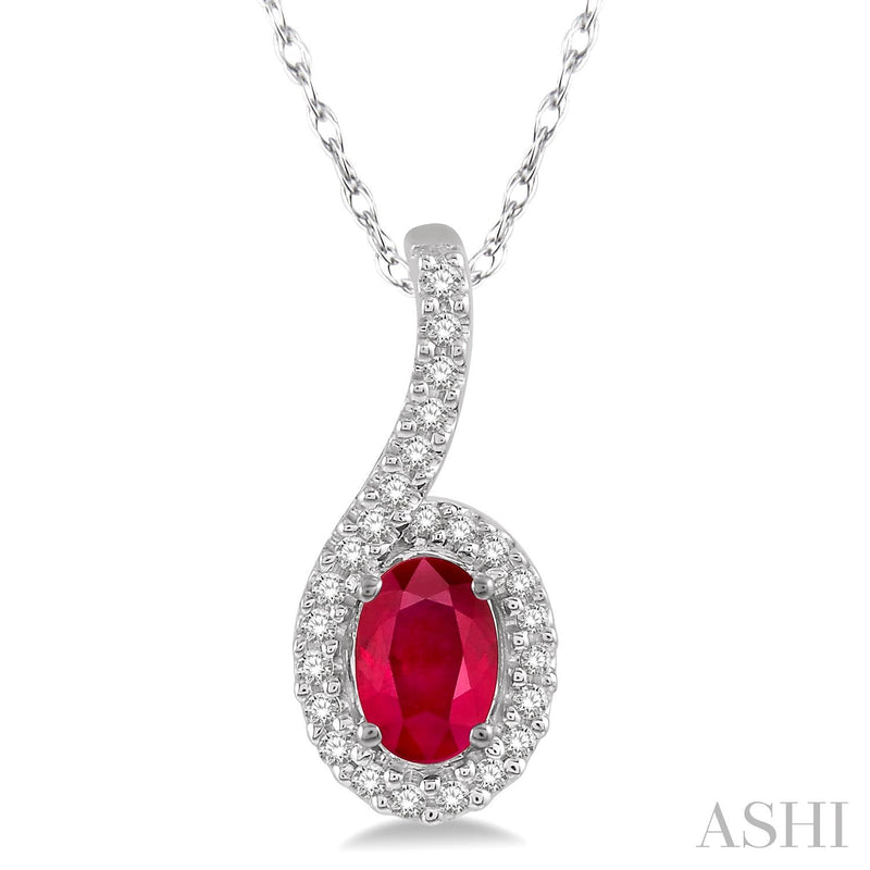 Oval shape ruby & diamond pendant
