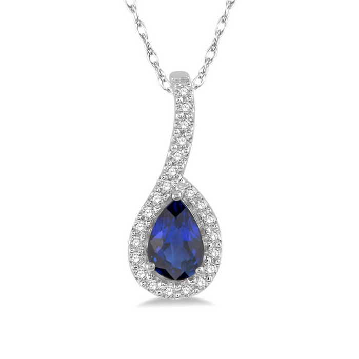 Pear shape sapphire & diamond pendant