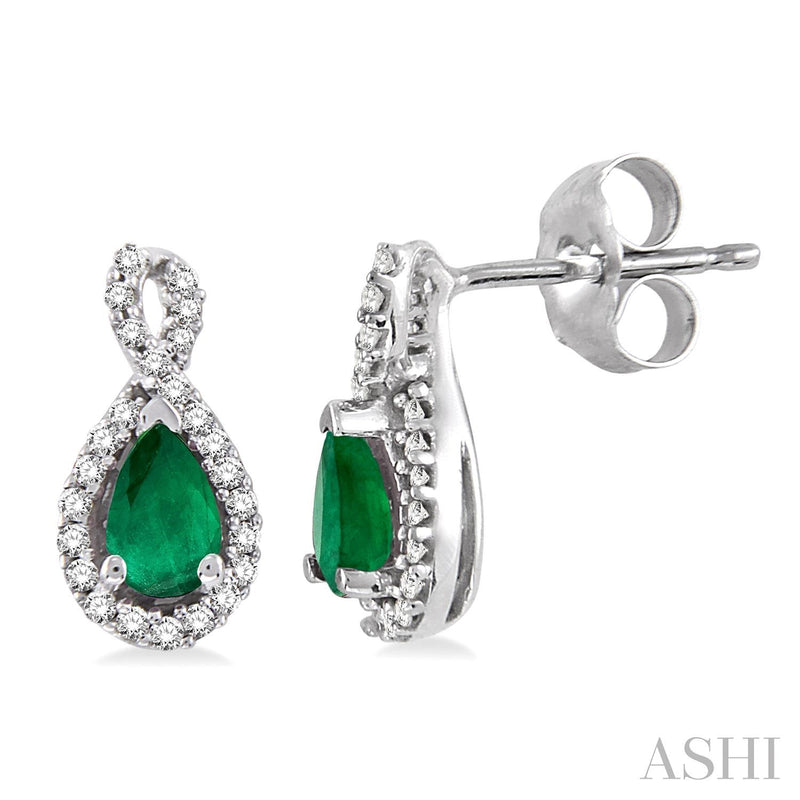 Pear shape emerald & diamond earrings