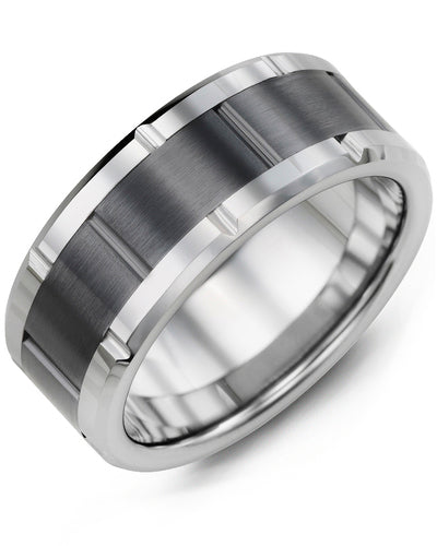 Men's Grooved Tungsten & Ceramic Wedding Ring