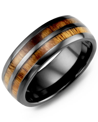 Men's Dome Double Koa Wood Ceramic Wedding Ring