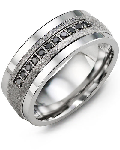 Men's Hand Brushed Black Diamond Wedding Ring