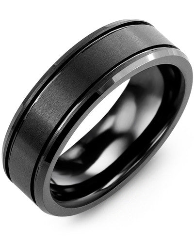 Men's Beveled Brush Black Ceramic Wedding Ring