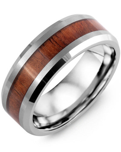 Men's Beveled Koa Wood Tungsten Wedding Ring