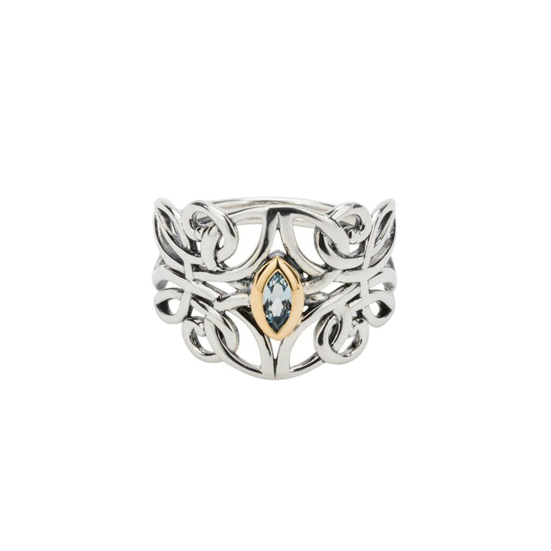 Silver and 10k Gold Guardian Angel Ring - Blue Topaz