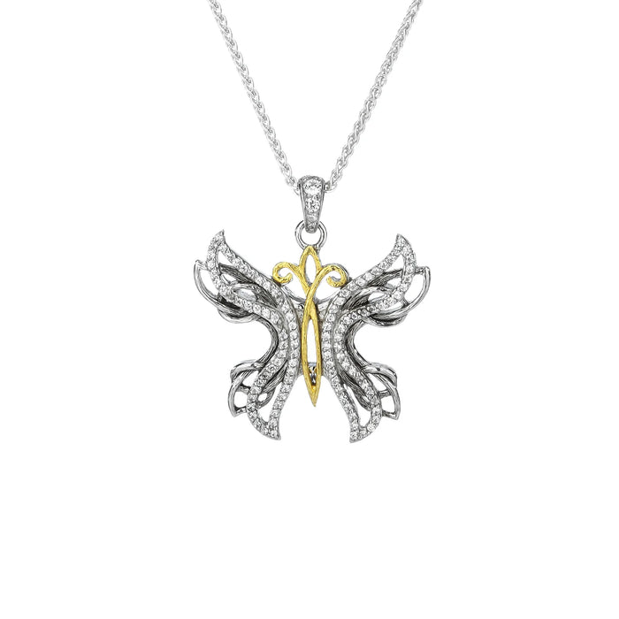 Silver and 10k Yellow or Rose Gold Butterfly Pendant