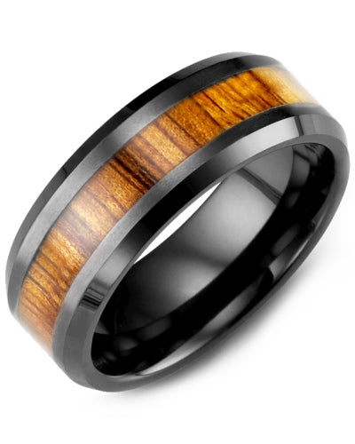 Men's Beveled Koa Wood Ceramic Wedding Ring
